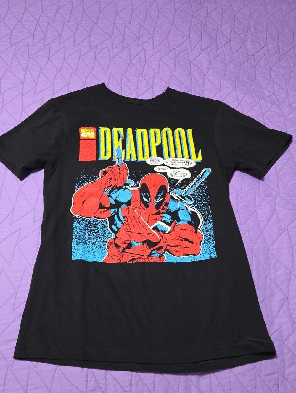 Marvel Deadpool Graphic Tee in Black, Red & Blue